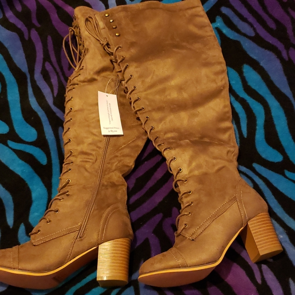 Wide Calf Lace Up Over The Knee Riding Boots